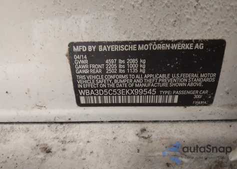 2014 BMW 328D xDrive z USA, uszkodzony, nr VIN WBA3D5C53EKX99545